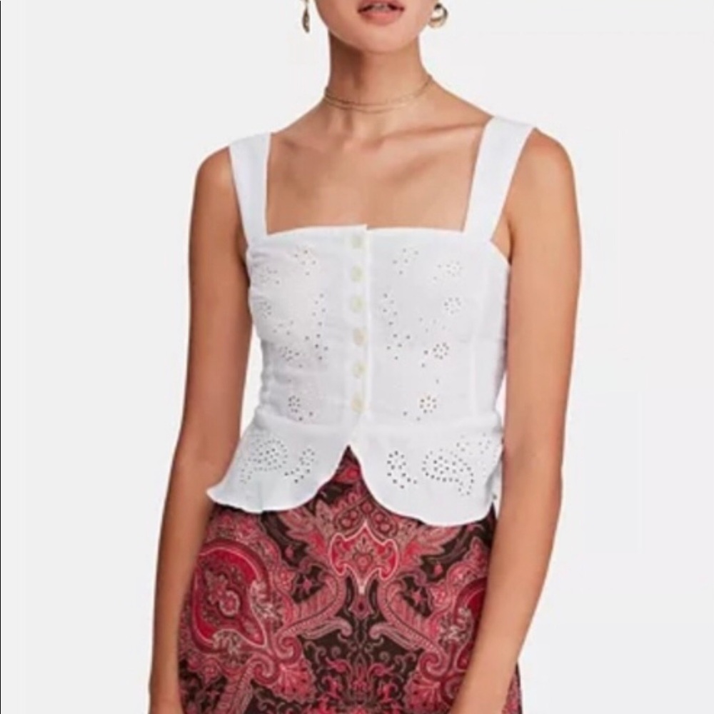 Free People Crop Embroidered Smocked Top